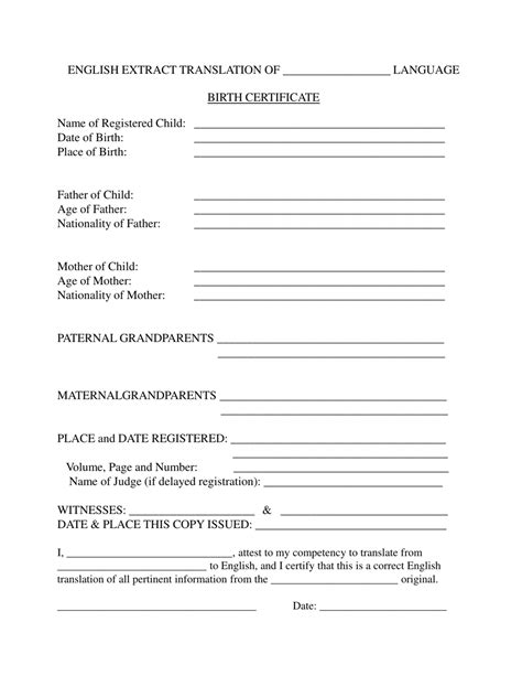 Printable Birth Certificate Translation Form Pdf